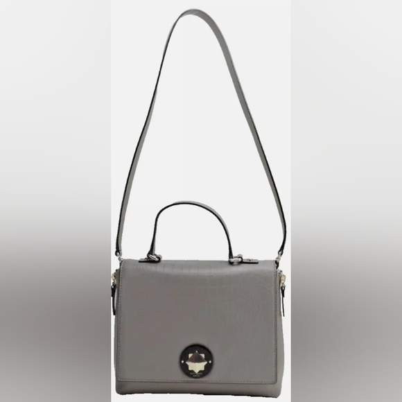 KATE SPADE GRAY BAG VARICK STREET ABBIE EXOTIC LEATHER SUEDE SATCHEL PURSE XBODY - Picture 7 of 16